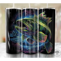 bass fishing 20oz sublimation tumbler designs, colorful 9.2 x 8.3 straight skinny tumbler wrap png, sublimation design p