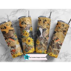 farm cow | leopard sunflower 20oz skinny tumbler design | digital download | sublimation png | straight design | rustic