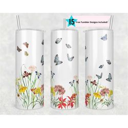 butterfly 20 oz skinny straight sublimation design floral png for 20oz skinny tumbler, flower png wrap, flower tumbler d