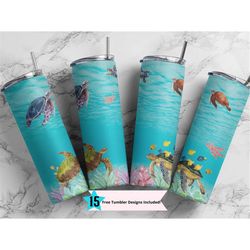 sea turtles sublimation design 20 oz skinny tumbler wrap png digital download only, straight design, ocean turtles tumbl