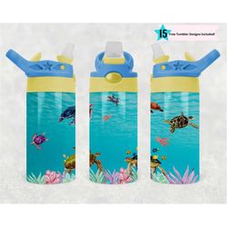 sea turtles tumbler png wrap | ocean turtle sublimation digital download| kids water bottle 12 oz skinny straight | fish