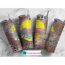 desert vibes sublimation design 20 oz skinny tumbler wrap png digital download only, straight design, leopard print desi