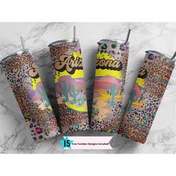 arizona desert vibes sublimation design 20 oz skinny tumbler wrap png digital download only, straight design, leopard pr