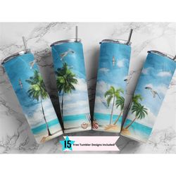 beach sublimation design 20 oz skinny tumbler wrap png digital download only, straight design, ocean summer vibes