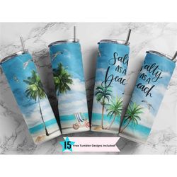 salty as a beach sublimation design 20 oz skinny tumbler wrap png digital download only, straight design, ocean summer v