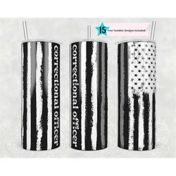 correctional officer 20 oz skinny tumbler sublimation correctional flag gray line wrap design for straight tumbler, png