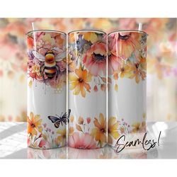 bee tumbler wrap seamless floral png seamless sublimation