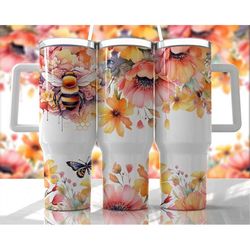 bee 40oz tumbler wrap - bright floral seamless png tumbler