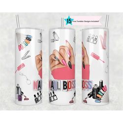 20 oz skinny tumbler nail tech sublimation design png