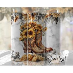 sunflower cowgirl boots tumbler wrap png sublimation