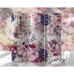 floral guitar music purple seamless tumbler wrap png