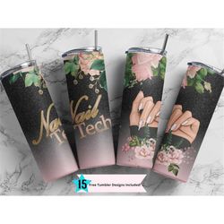 20 oz skinny tumbler nail tech sublimation design png