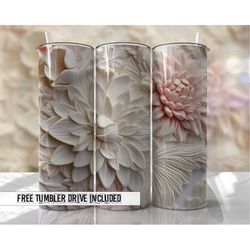 white and pink pastel floral 3d tumbler flowers summer