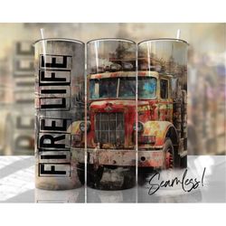 fire truck tumbler wrap seamless fire fighter tumbler template