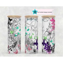 25 oz Glass Can Tumbler Wrap, Butterfly Sublimation Design