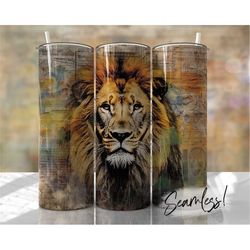 lion tumbler wrap seamless grungy rustic animal tumbler