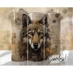 wolf tumbler wrap seamless grungy rustic animal tumbler