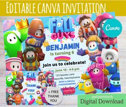 editable canva fall guys invitation