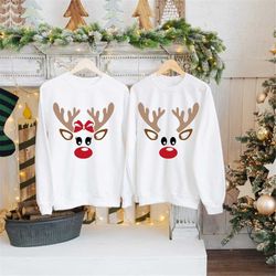 couple matching reindeer sweatshirts, cute christmas sweaters, xmas gift set, gifts for him christmas, reindeer sweaters