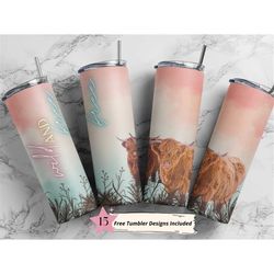 20oz skinny tumbler sublimation designs highland cow boho