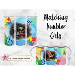 autism family papa mama mini tumbler png wraps