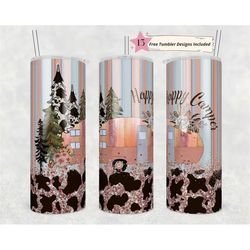 20oz skinny tumbler happy camper glitter trailer