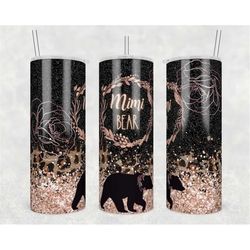 20oz skinny tumbler mimi bear glitter rose gold leopard