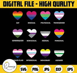 lgbtq pride hearts svg,  bisexual, nonbinary, transgender, asexual pride hearts svg, lgbtq svg (digital download only)