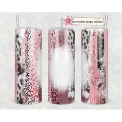 20oz Skinny Tumbler Blank Pink Cow Print Leopard