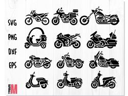 motorcycle silhouettes svg png bundle | motorcycle vector, motorcycle svg, motorcycle png, motorcycle dxf