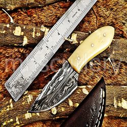 custom handmade damascus steel hunting skinner knife with bone handle. sk-49