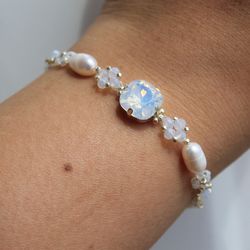 moonlight stone and moonlight flower bracelet dainty bracelet handmade beaded bracelet aesthetic jewelry cute jewellery