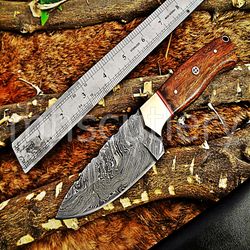 custom handmade damascus steel hunting skinner knife with wood handle. sk-60