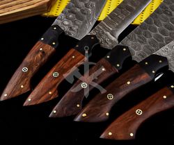 damascus chef set, handmade kitchen knives pakka wood handle, meat cleaver, fillet knife, santoku knife, bbq knives.