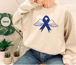 cancer awareness hoodies and sweaters, colon cancer sweatshirt, cancer survivor long sleeve shirt, blue ribbon, awarenes