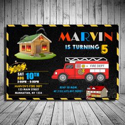 fire truck invitation, fireman themed party, fire truck birthday party, fireman invite