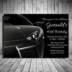 sport car invitation, sport car themed birthday, sport car birthday party