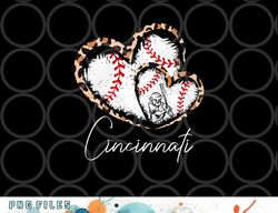 vintage cincinnati baseball leopard heart baseball fans png, digital download copy