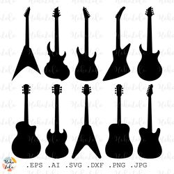 guitar svg, guitar silhouette, guitar cricut svg, guitar stencil svg, guitar templates dxf, clipart png, music svg