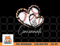 vintage cincinnati baseball leopard heart baseball fans png, digital download copy