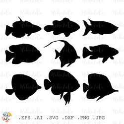 fish svg, fish silhouette, fish cricut, fish stencil svg, fish template dxf, fish clipart png, sea animals svg