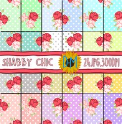 shabby chic digital paper set, 24 seamless patterns for scrapbooking and crafting, damask flowers background