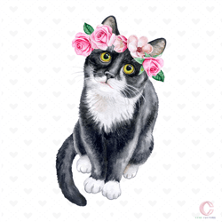 black cat in a flower wreath svg, trending svg, crown with roses svg, cat svg, black cat svg, beauty cat svg, cat gift s