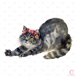 watercolor cute cat with flowers png, trending png , cute cat png, beauty cat png, cat png, lovely cat png, cat lovers p