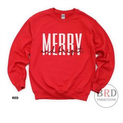 Merry And Bright Christmas Sweatshirt, Christmas Party Sweater, Minimalistic Christmas Sweatshirt, Christmas For Her, Cu