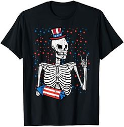 4th july rocker skeleton patriotic rock men boys kids teen t-shirt