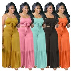 Trendy casual plus size women clothes clothing summer tank top and flare pants two 2 piece set fat (non US Customers)