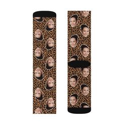 leopard animal, custom face socks, custom photo socks, face on socks personalized animal picture socks, funny gift for h