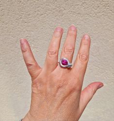 copper and aluminum ring with fucsia agata pearl