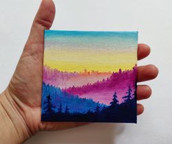 sunrise landscape woodland, sunset painting, forest landscape art, appalachian mountain oil, original art oil